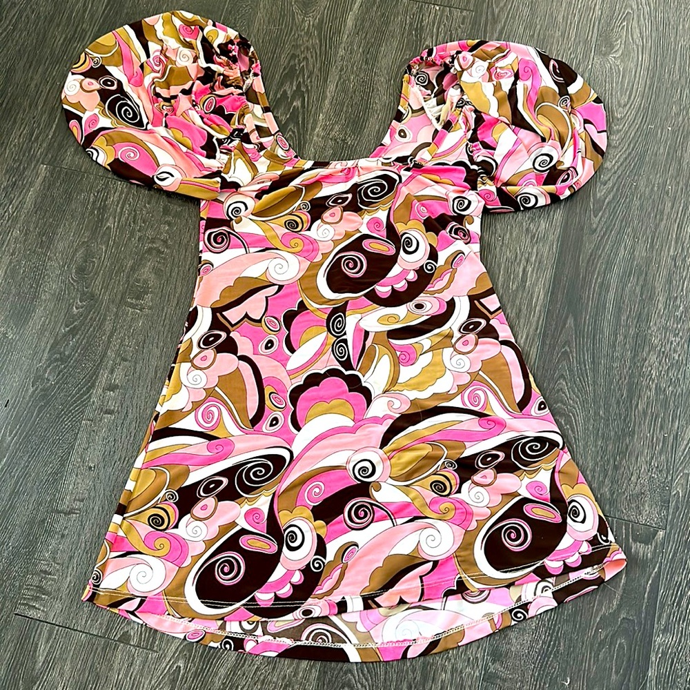 Pink Polkadot Paisley Mini Dress Sz S